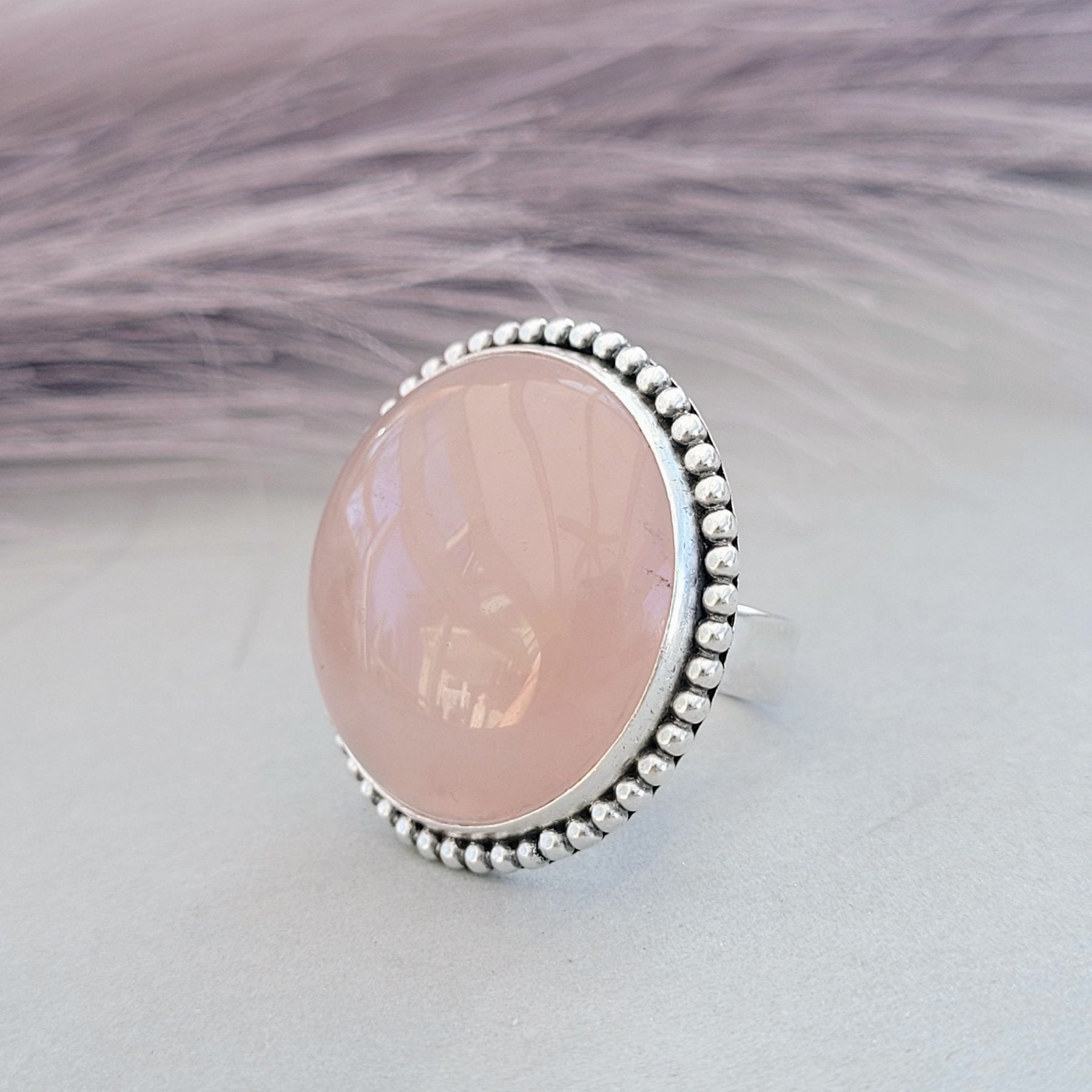 Ring mit Rosenquarz - 925er Sterling Silber