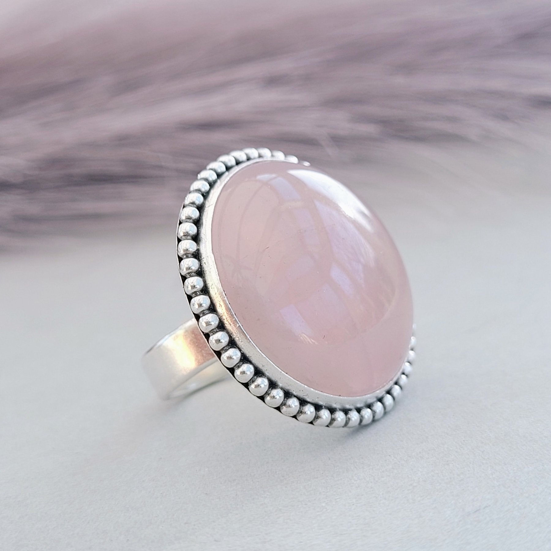 Ring mit Rosenquarz - 925er Sterling Silber