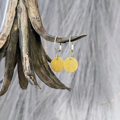 Ohrringe "Little Discus" 925er Silber + Gold, Bicolor, 2 gebürstete Plättchen