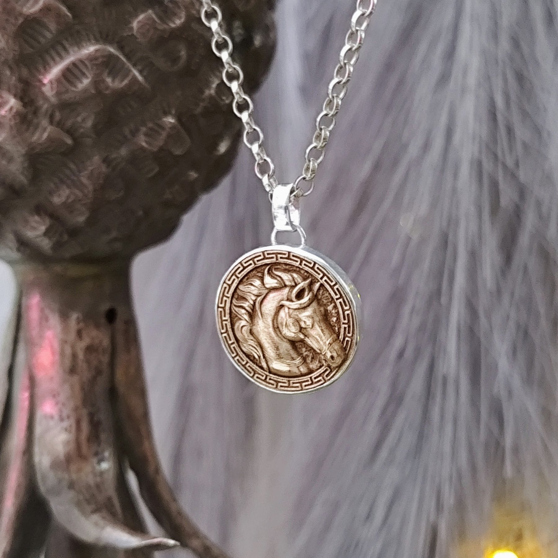 Kettenanhänger "Pferdekopf" recyceltes Sterlingsilber + Bronze, handgefertigt