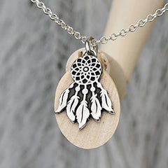 Kettenanhänger "kleiner Traumfänger" recyceltes Sterlingsilber, handgefertigt