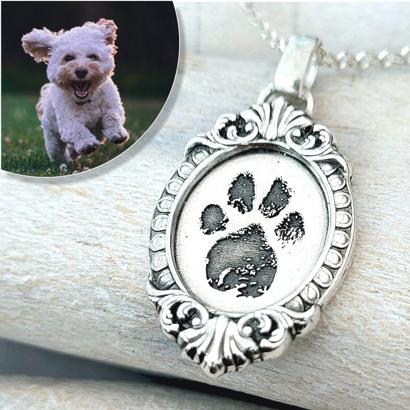 gravierte Pfote auf einen Anhänger aus Silber