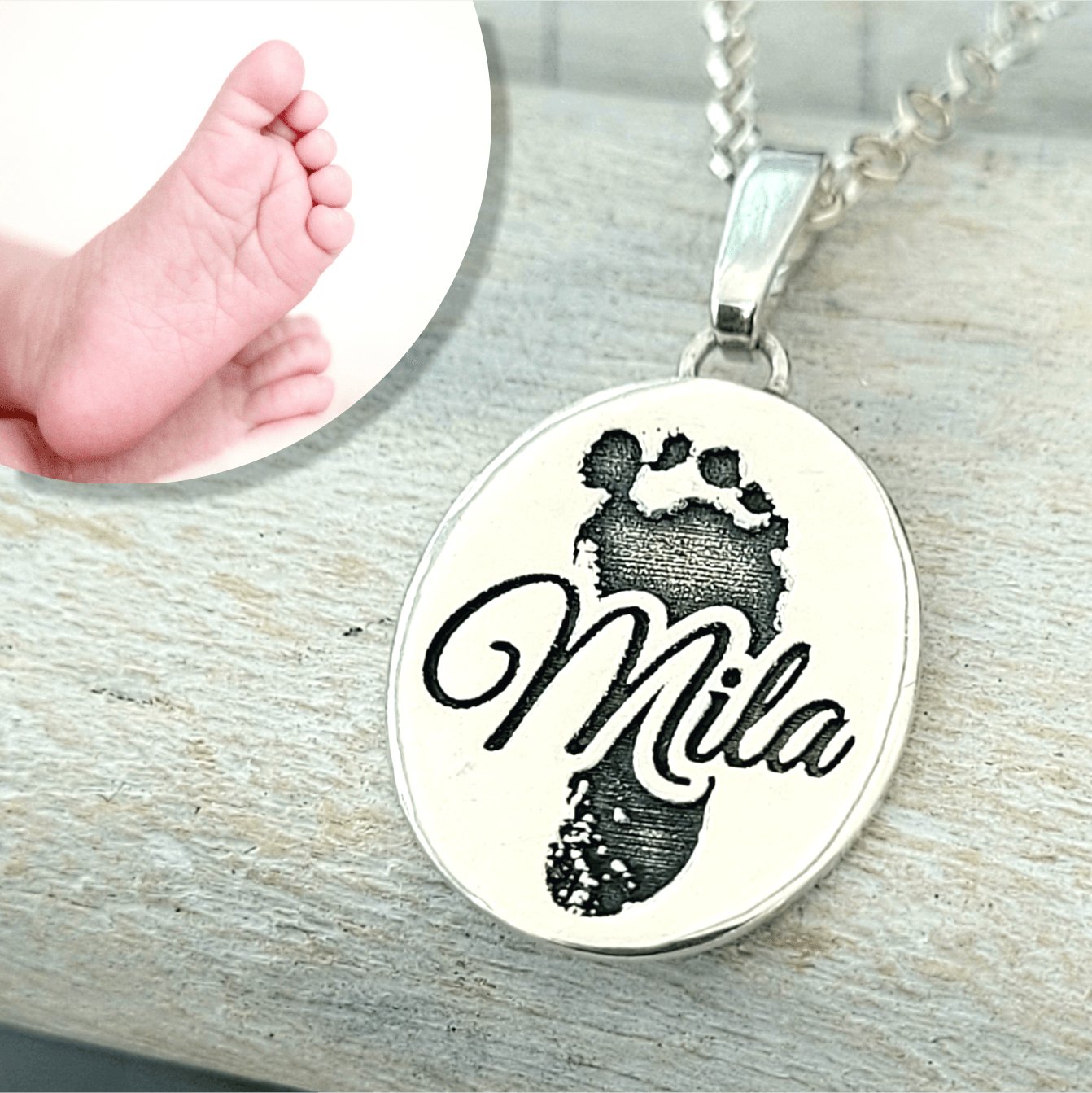 Anhänger mit Fußabdruck & Name - animoART