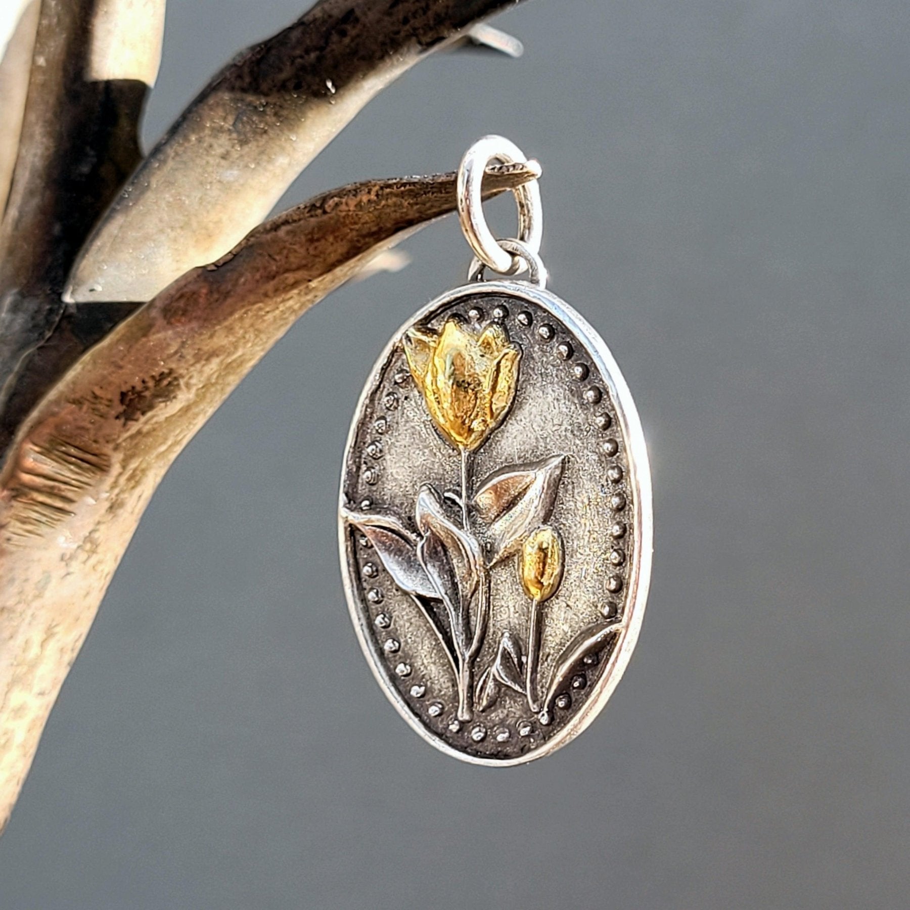 Kettenanhänger "Tulpen - Duo" recyceltes Silber, handgefertigt - animoART