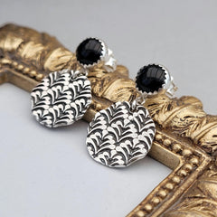 Ohrringe "Barock" mit schwarzem Achat, Ohrstecker, recyceltes 925er Silber - animoART