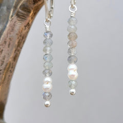 Ohrringe mit Edelsteinen, Labradorit, Perlen und recyceltes Silber - animoART