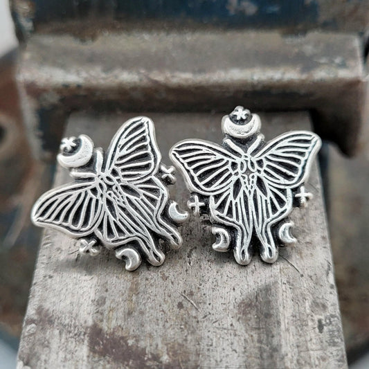 Ohrringe "Mond - Motten" Ohrstecker, recyceltes 925er Silber - animoART