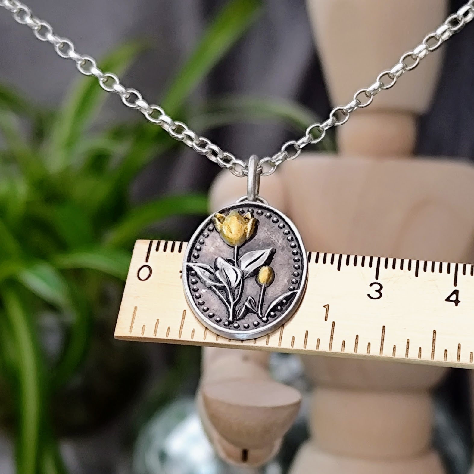 Kettenanhänger "Tulpen - Duo" recyceltes Silber, handgefertigt