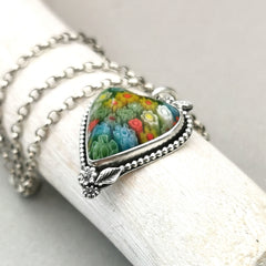 Kettenanhänger Millefiori Herz, recyceltes Silber, handgefertigt - animoART