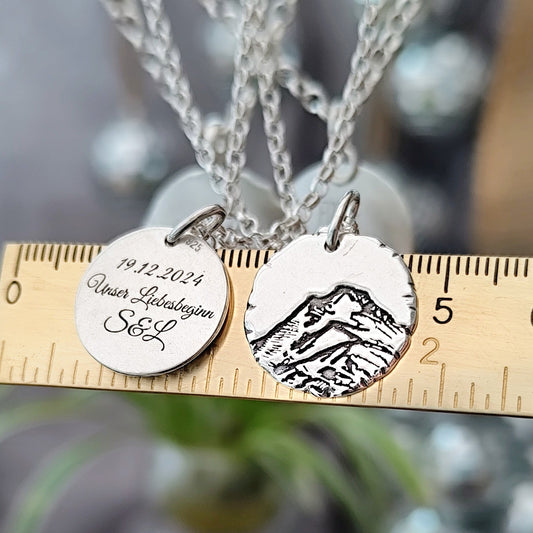Kettenanhänger "Der Berg ruft" Rustic Style, handgefertigt aus recyceltem 925er Silber,