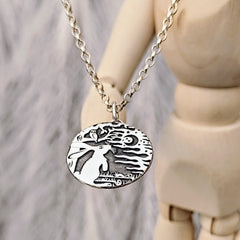 Kettenanhänger "Hase im Mondschein" aus 925er recyceltem Silber, handgefertigt