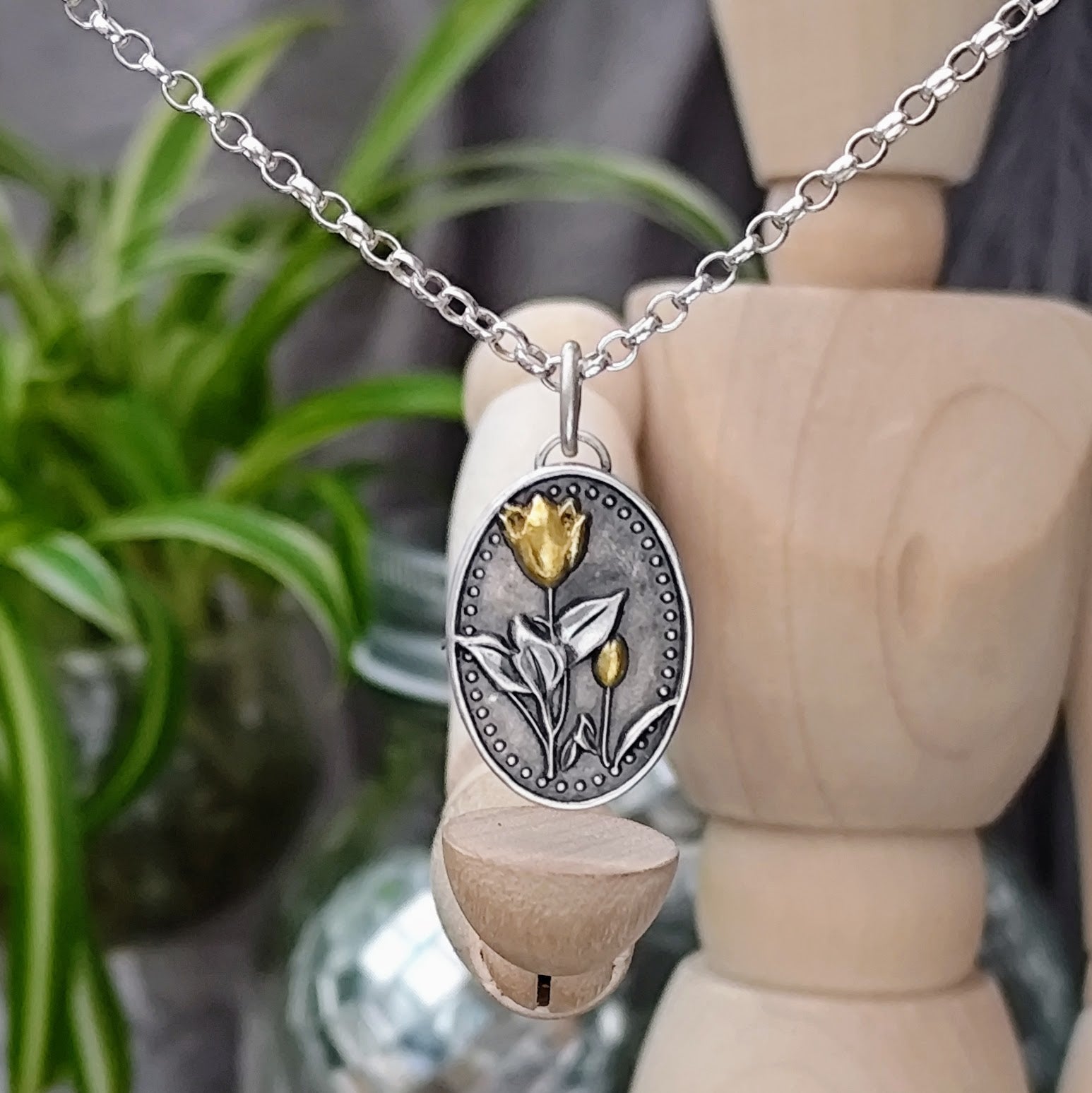 Kettenanhänger "Tulpen - Duo" recyceltes Silber, handgefertigt