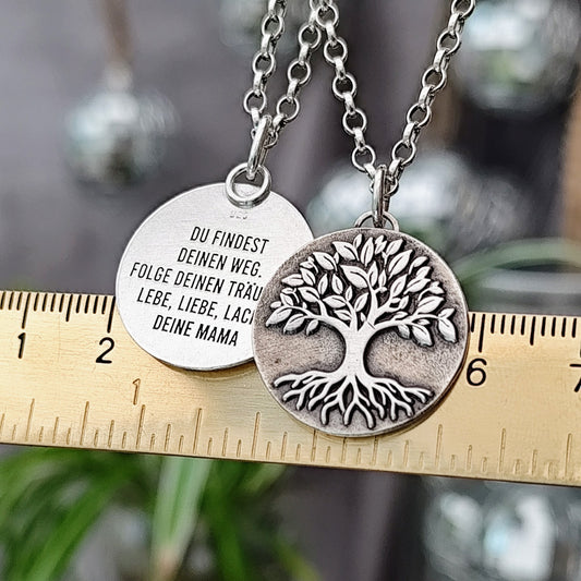 Kettenanhänger "Lebensbaum" mit Gravur, 925er recyceltes Sterlingsilber, handgefertigt
