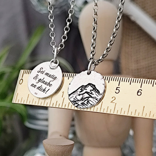 Kettenanhänger "Berg - Liebe" Rustic Style, handgefertigt aus recyceltem 925er Silber,