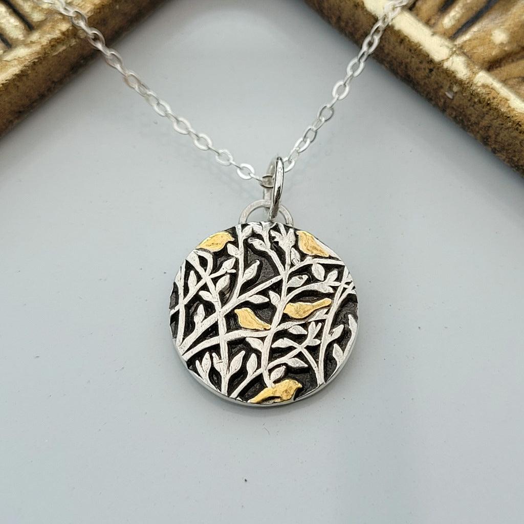 Anhänger "5 Vögelchen" Bicolor, recyceltes Silber und 24K. Gold, handgefertigt - animoART