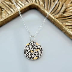 Anhänger "5 Vögelchen" Bicolor, recyceltes Silber und 24K. Gold, handgefertigt - animoART