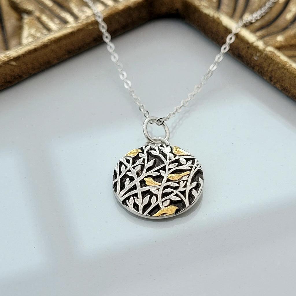 Anhänger "5 Vögelchen" Bicolor, recyceltes Silber und 24K. Gold, handgefertigt - animoART