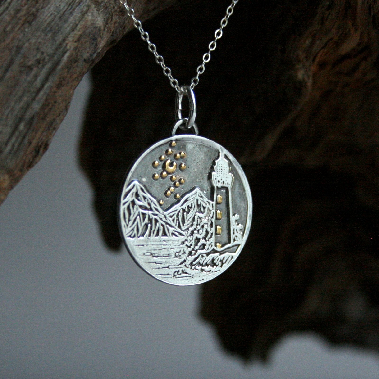 Kette "Leuchtturm" Bicolor Anhänger mit Silberkette_Schmuck_handmade_animoART