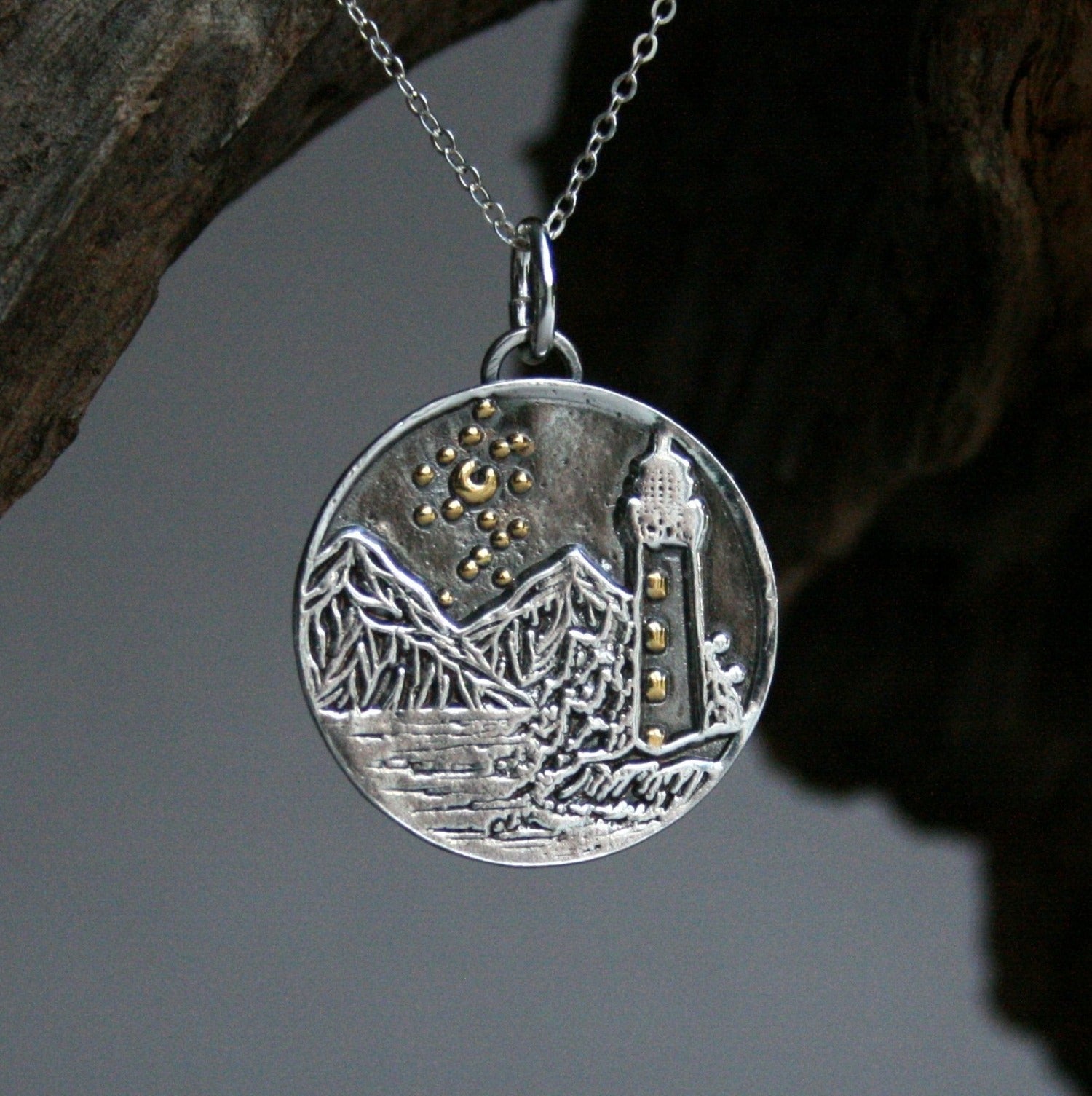 Kette "Leuchtturm" Bicolor Anhänger mit Silberkette_Schmuck_handmade_animoART