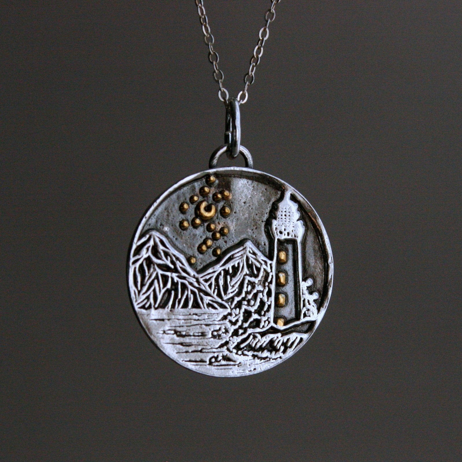 Kette "Leuchtturm" Bicolor Anhänger mit Silberkette_Schmuck_handmade_animoART