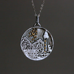 Kette "Leuchtturm" Bicolor Anhänger mit Silberkette_Schmuck_handmade_animoART