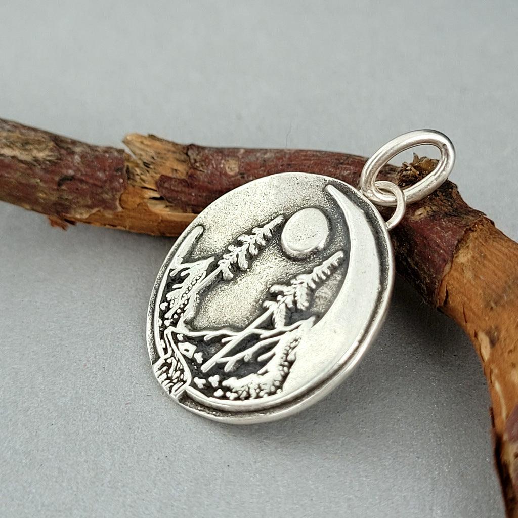 Kettenanhänger "Mondlandschaft" aus recyceltem 925er Silber, handgefertigt in Deutschland - animoART