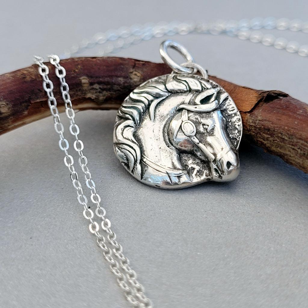 Kettenanhänger "Pferdekopf" recyceltes Sterlingsilber, handgefertigt - animoART