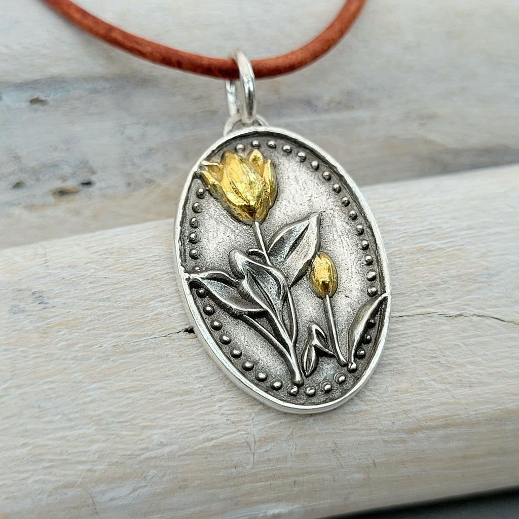 Kettenanhänger "Tulpen - Duo" recyceltes Silber, handgefertigt - animoART