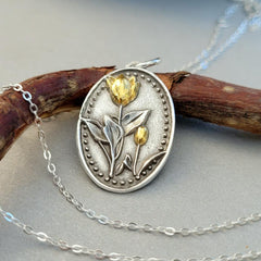 Kettenanhänger "Tulpen - Duo" recyceltes Silber, handgefertigt - animoART