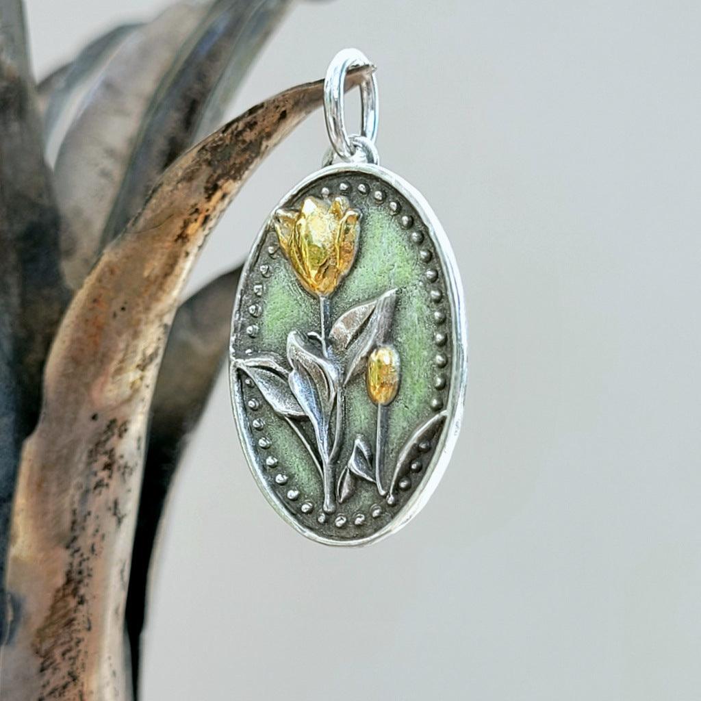 Kettenanhänger "Tulpen - Duo" recyceltes Silber, handgefertigt - animoART