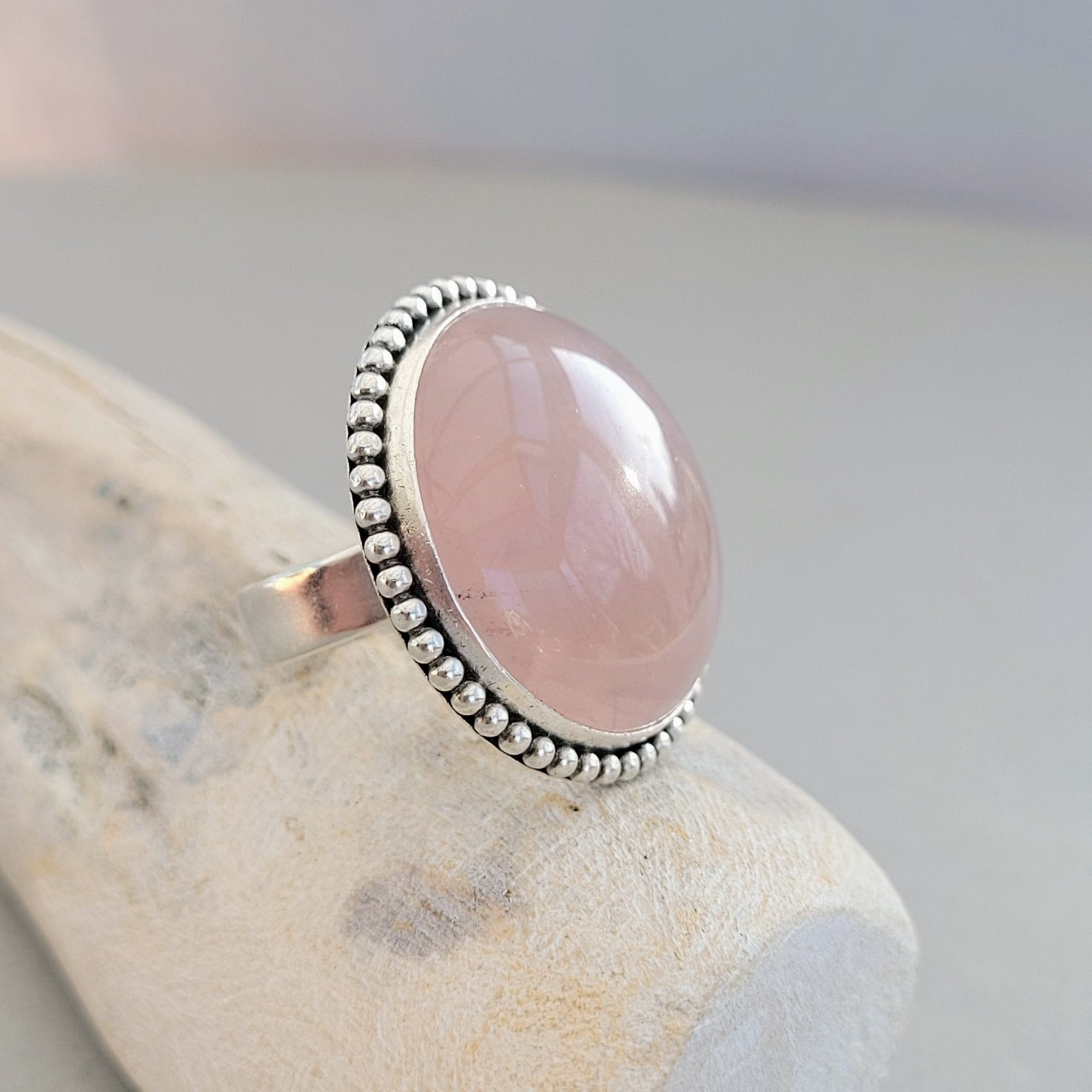 Ring mit Rosenquarz - 925er Sterling Silber