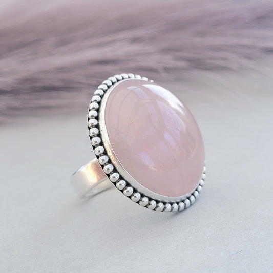 Ring mit Rosenquarz - 925er Sterling Silber