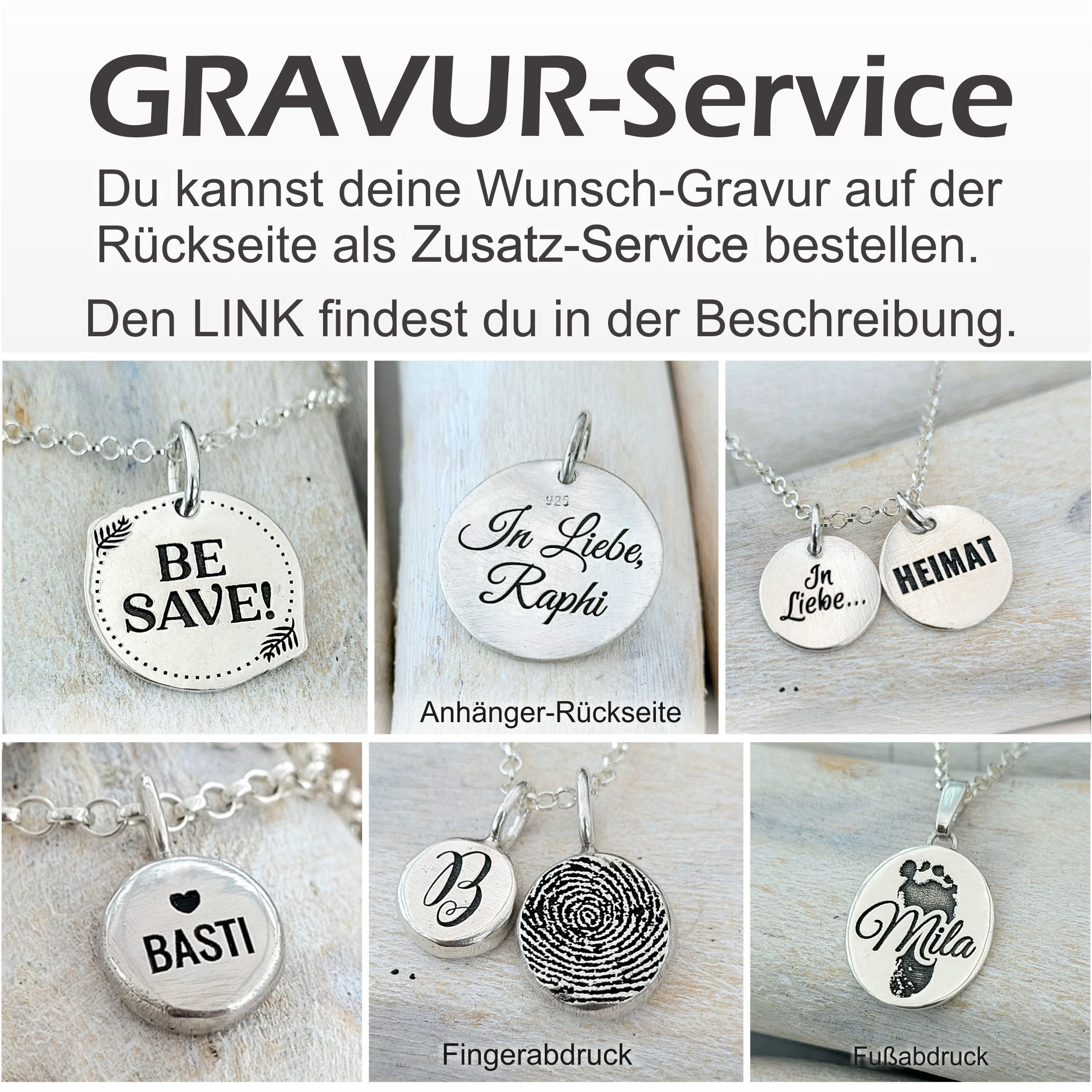 Gravur-Service: Personalisiere dein Schmuckstück mit einer Gravur auf der Rückseite. Wähle im Artikel 'Gravur-Service' aus verschiedenen Schriftarten und füge deinen eigenen Text hinzu.