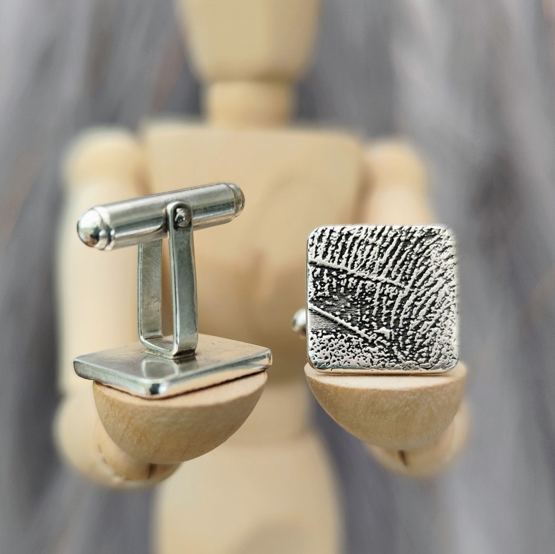 Manschettenknöpfe mit persönlicher Gravur, mit Fingerabdruck oder Wunschmotiv, 925 Sterlingsilber,