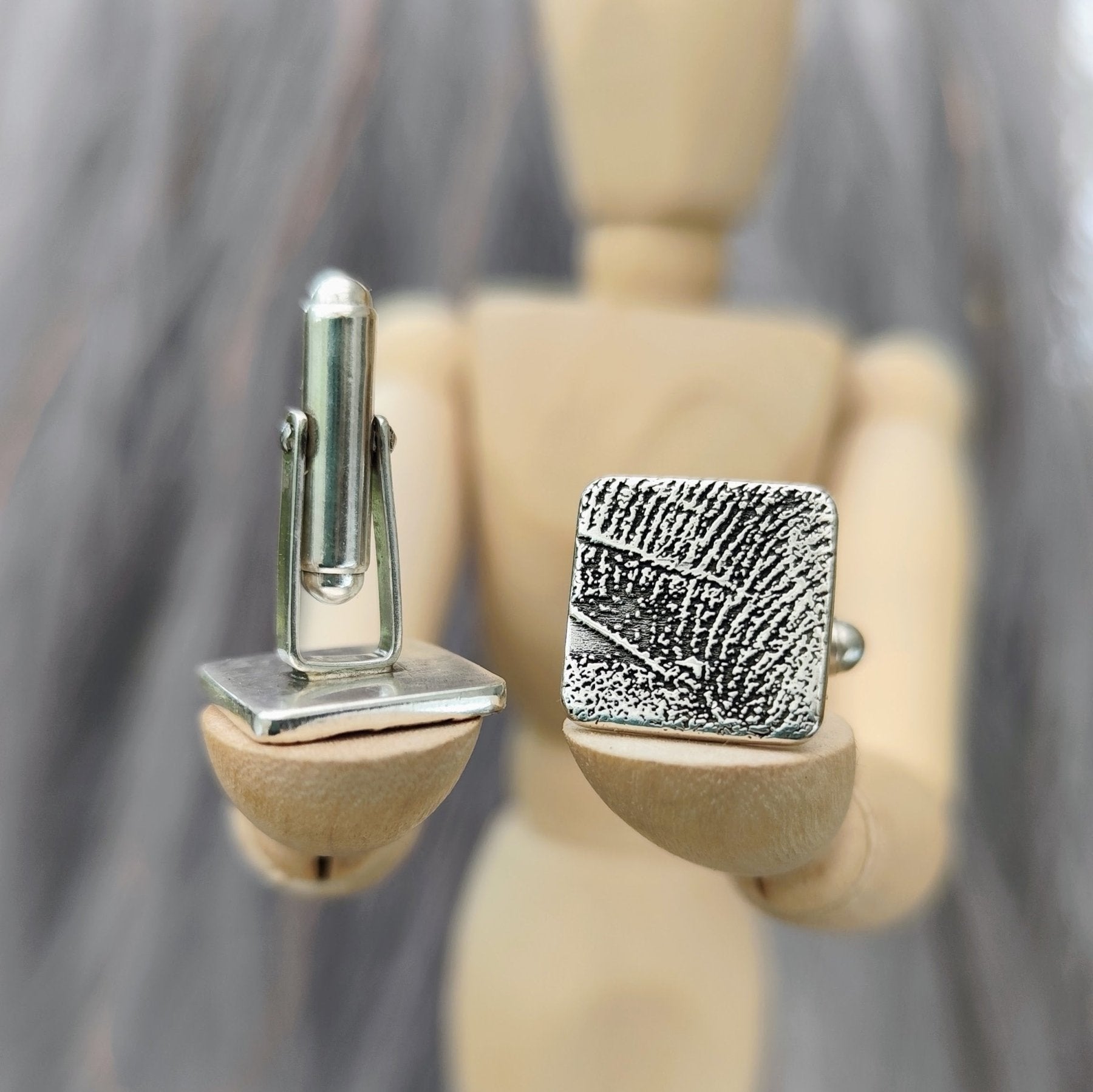 Manschettenknöpfe mit persönlicher Gravur, mit Fingerabdruck oder Wunschmotiv, 925 Sterlingsilber,