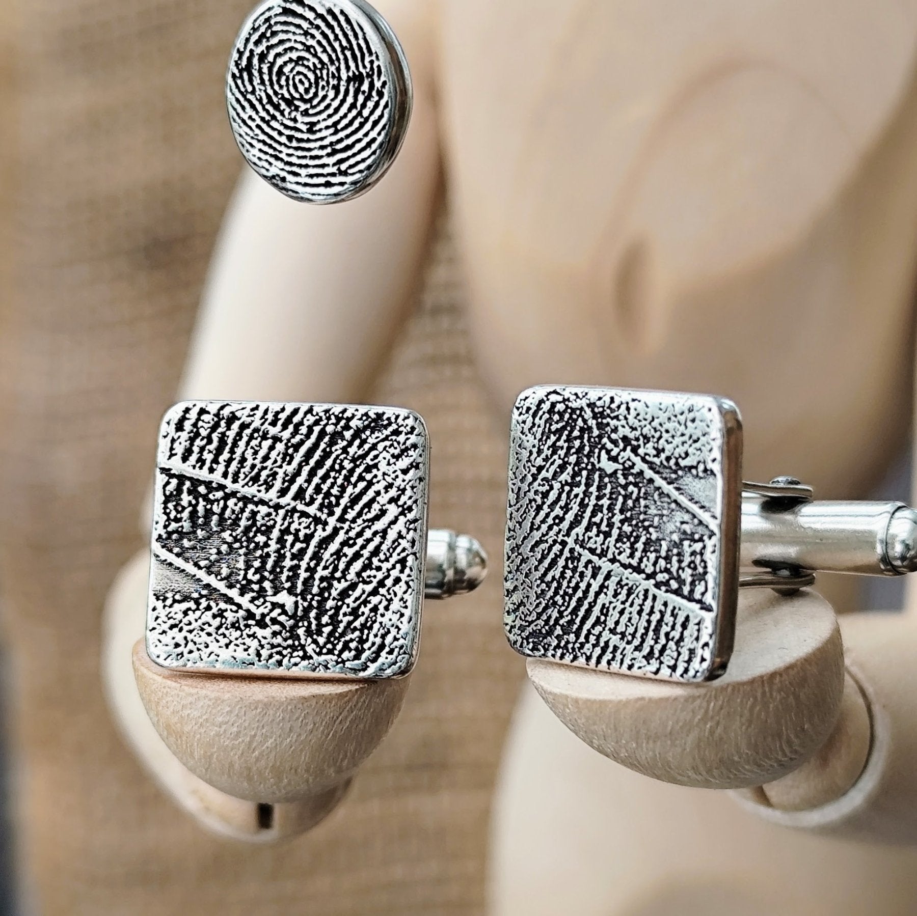 Manschettenknöpfe mit persönlicher Gravur, mit Fingerabdruck oder Wunschmotiv, 925 Sterlingsilber,