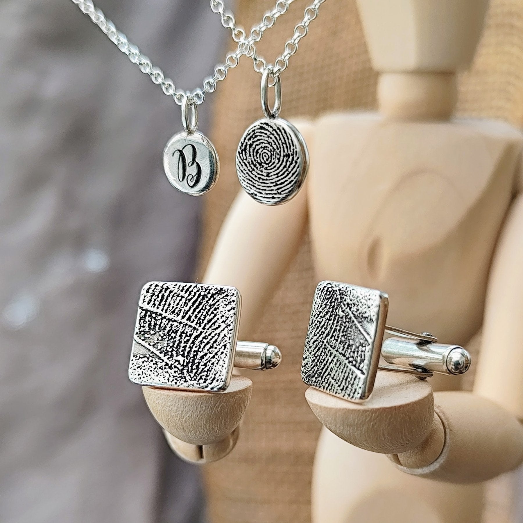 Manschettenknöpfe mit persönlicher Gravur, mit Fingerabdruck oder Wunschmotiv, 925 Sterlingsilber,