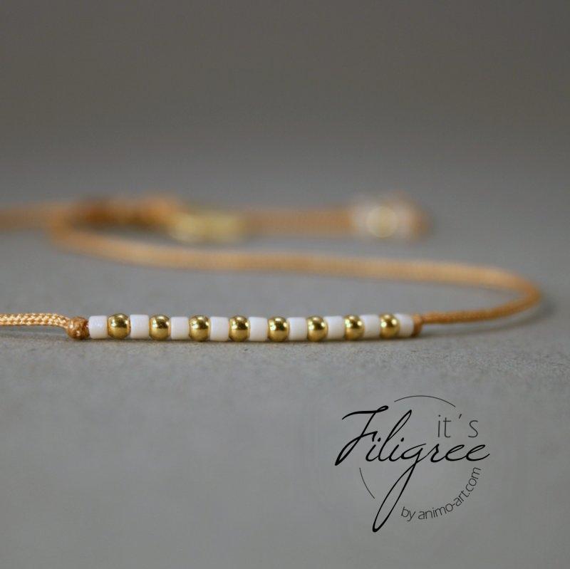 Armband in Gold - Rotbraun "Delica Fine Pearls" Textilband + Schiebeknoten_Schmuck_handmade_animoART