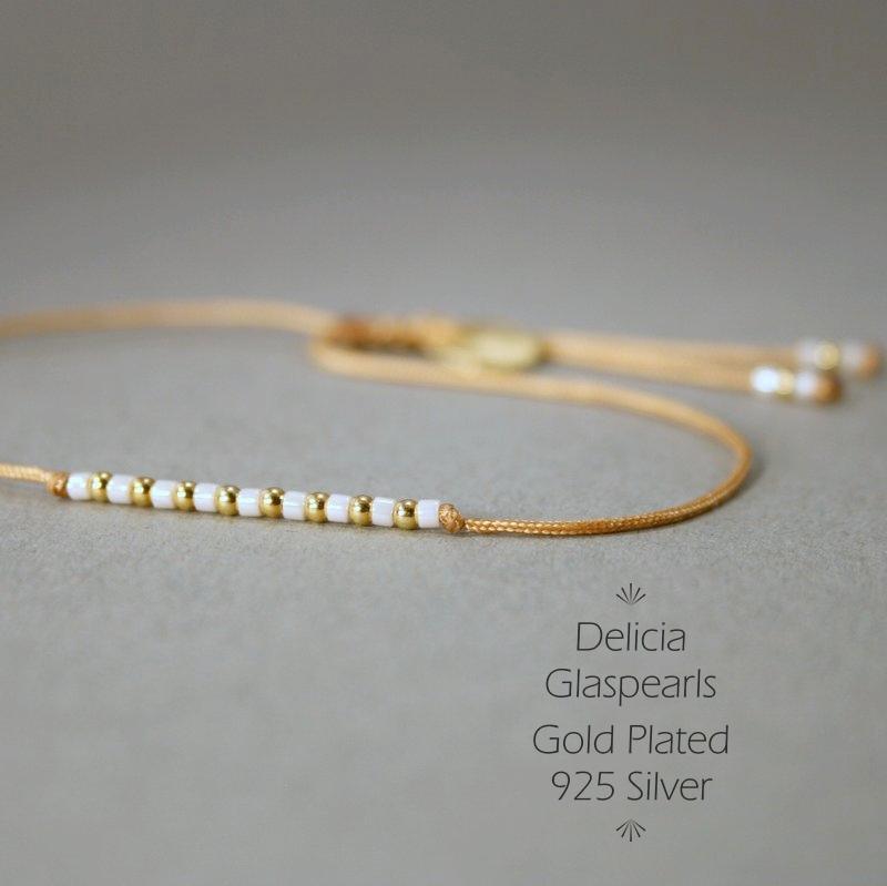 Armband in Gold - Rotbraun "Delica Fine Pearls" Textilband + Schiebeknoten_Schmuck_handmade_animoART