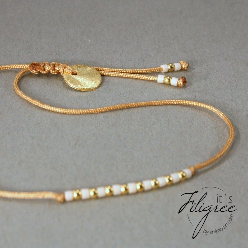 Armband in Gold - Rotbraun "Delica Fine Pearls" Textilband + Schiebeknoten_Schmuck_handmade_animoART