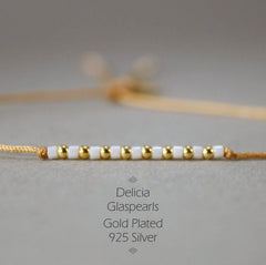 Armband in Gold - Rotbraun "Delica Fine Pearls" Textilband + Schiebeknoten_Schmuck_handmade_animoART