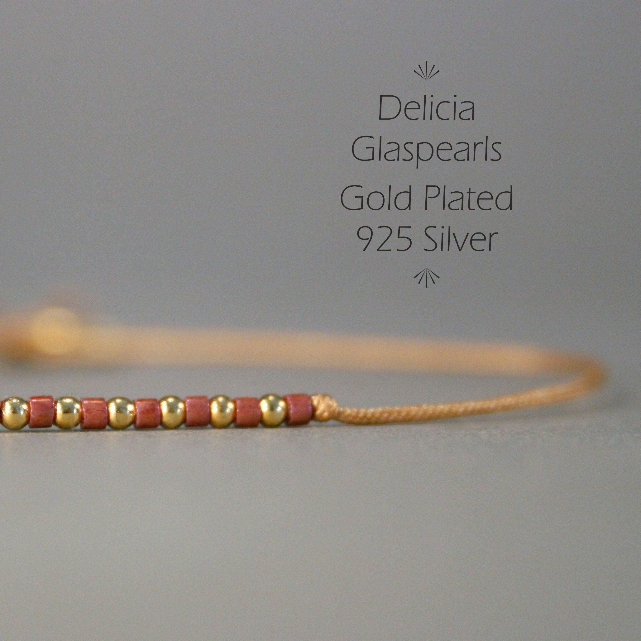 Armband in Gold - Rotbraun "Delica Fine Pearls" Textilband + Schiebeknoten_Schmuck_handmade_animoART