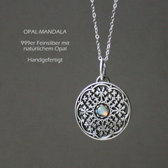 Kette Mandala Anhänger mit Edelstein aus 999er Silber_Schmuck_handmade_animoART