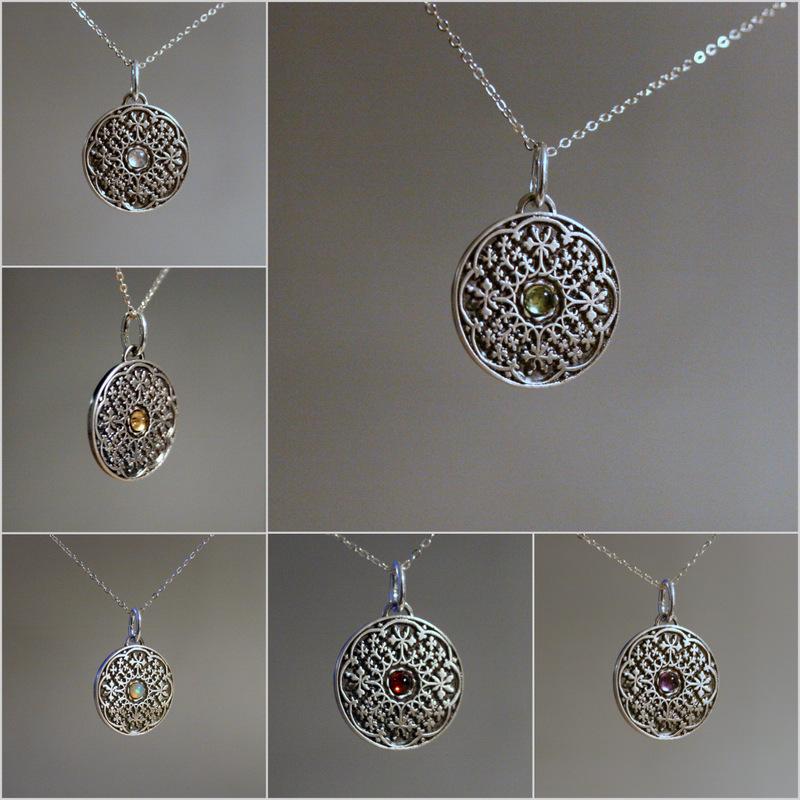 Kette Mandala Anhänger mit Edelstein aus 999er Silber_Schmuck_handmade_animoART