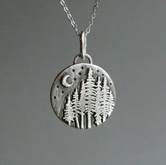 Kette "Wald im Mondschein" Feinsilber_Schmuck_handmade_animoART