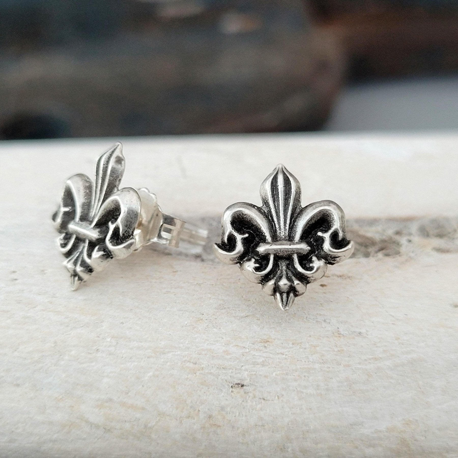 Ohrringe " Barocke Fleur de Lis" Ohrstecker, recyceltes 925er Silber - animoART