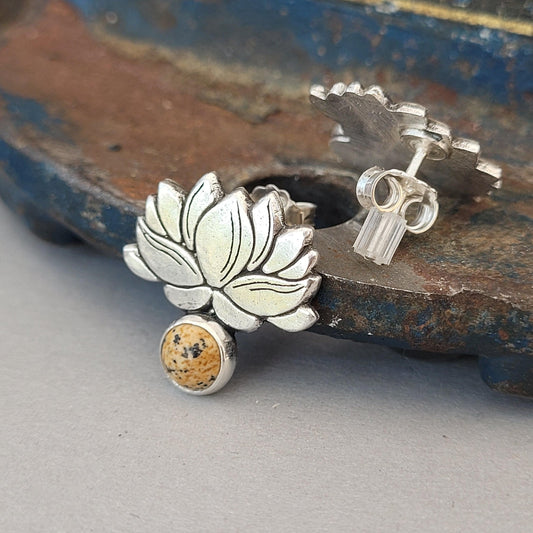 Ohrringe "Lotus mit Jasper" recyceltes Silber, handgefertigt - animoART