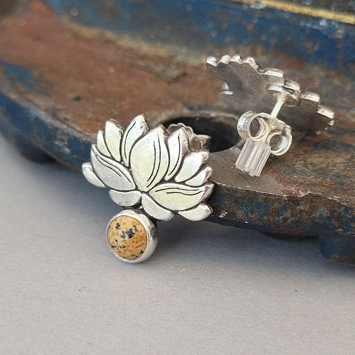 Ohrringe "Lotus mit Jasper"  recyceltes Silber, handgefertigt