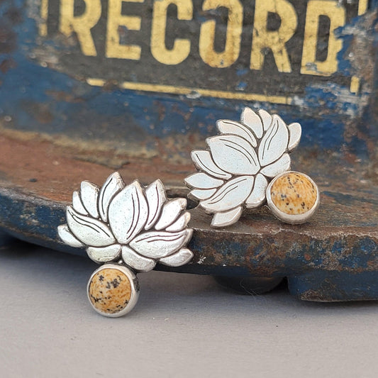 Ohrringe "Lotus mit Jasper" recyceltes Silber, handgefertigt - animoART