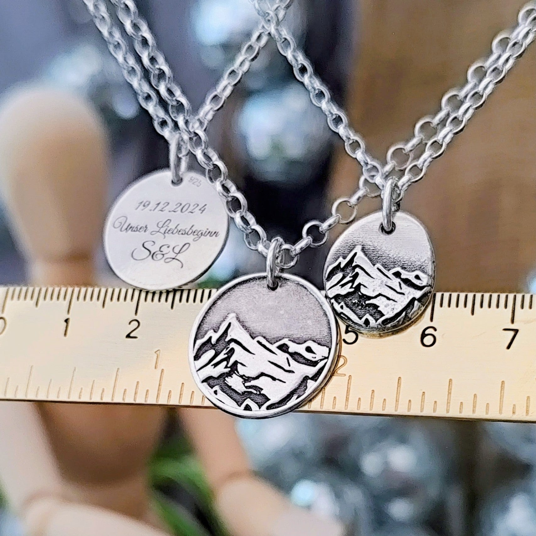 Kettenanhänger "Kompass mit goldenem Herz" recyceltes Sterlingsilber, handgefertigt